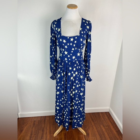 Coco Fennell Star Print Long Sleeve Midi Dress Blue Size UK 6 US 2 - Picture 1 of 5
